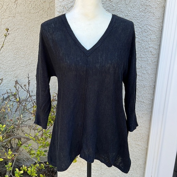 Eileen Fisher Blue Linen Knit V-Neck Sweater Women's Size XS - Picture 1 of 6